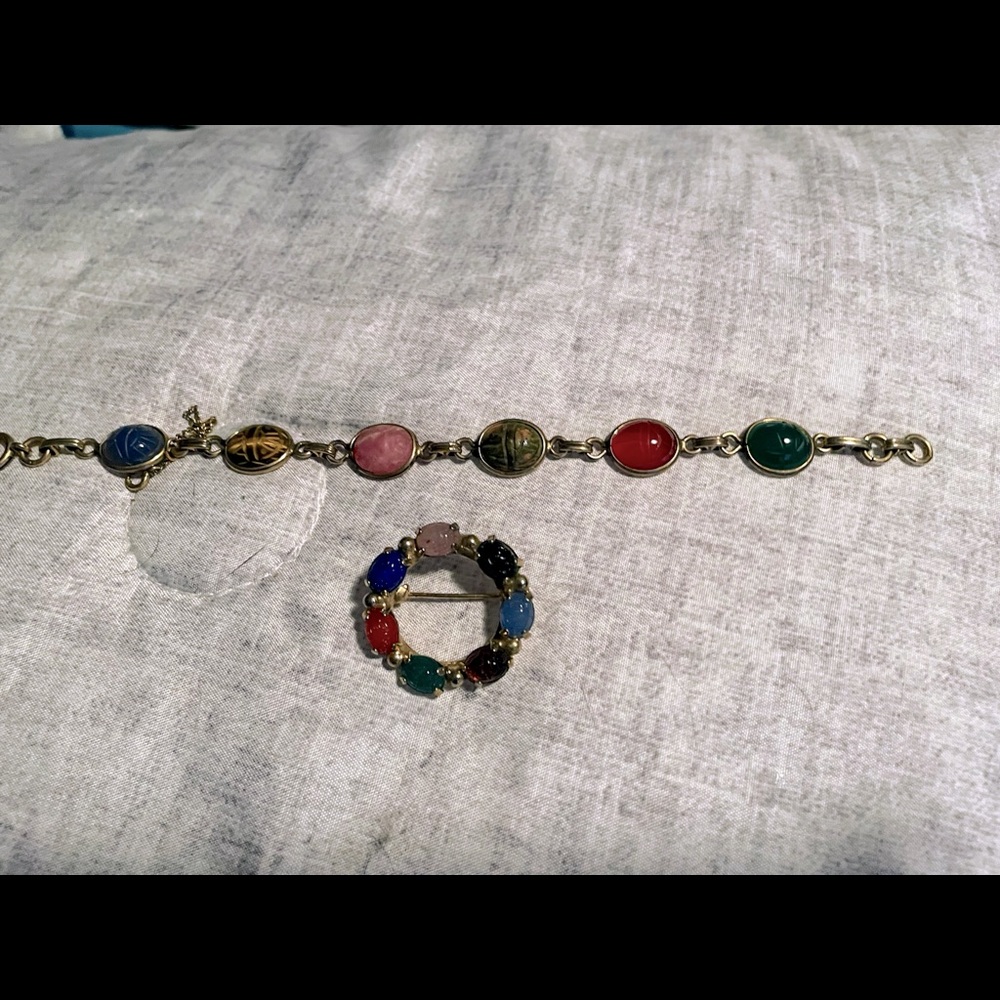 Vintage Scarab Bracelet and matching brooch